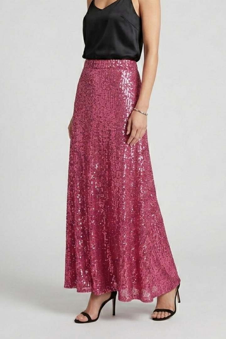 Women's Maxi Skirt | Maxi Length Elastic Waist Sequin