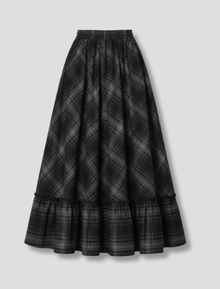 Women's Plaid Skirt | Maxi Length A-Line Silhouette Tiered Hem
