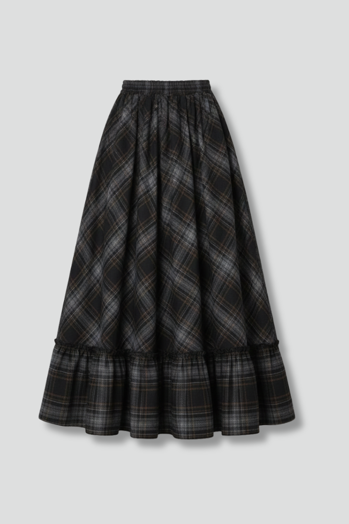 Women's Plaid Skirt | Maxi Length A-Line Silhouette Tiered Hem