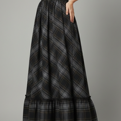 Women's Plaid Skirt | Maxi Length A-Line Silhouette Tiered Hem