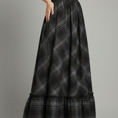 Women's Plaid Skirt | Maxi Length A-Line Silhouette Tiered Hem