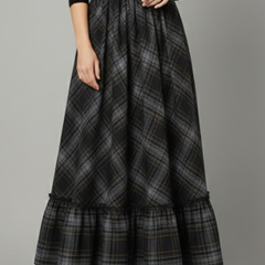 Women's Plaid Skirt | Maxi Length A-Line Silhouette Tiered Hem