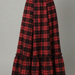 Women's Plaid Skirt | Maxi Length A-Line Silhouette Tiered Hem