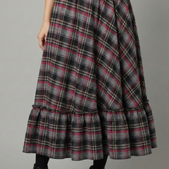Women's Plaid Skirt | Maxi Length A-Line Silhouette Tiered Hem