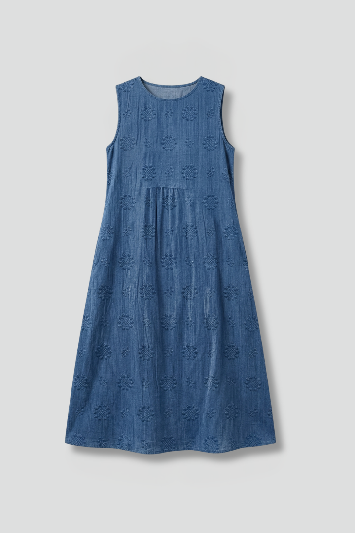 Women's Midi Dress | Round Neck Sleeveless Gathered Midi