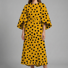 Women's Holiday Dress | Midi Length Round Neck Wide Sleeves Floral
