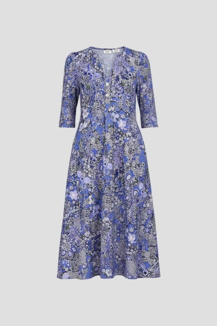 Women's Midi Dress | V-Neck Three-Quarter Sleeves Flared