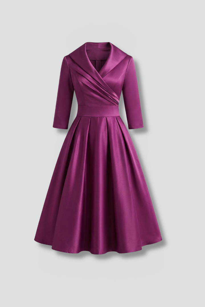 Women's Party Dress | Midi Length Wrap Neckline Three-Quarter Sleeve