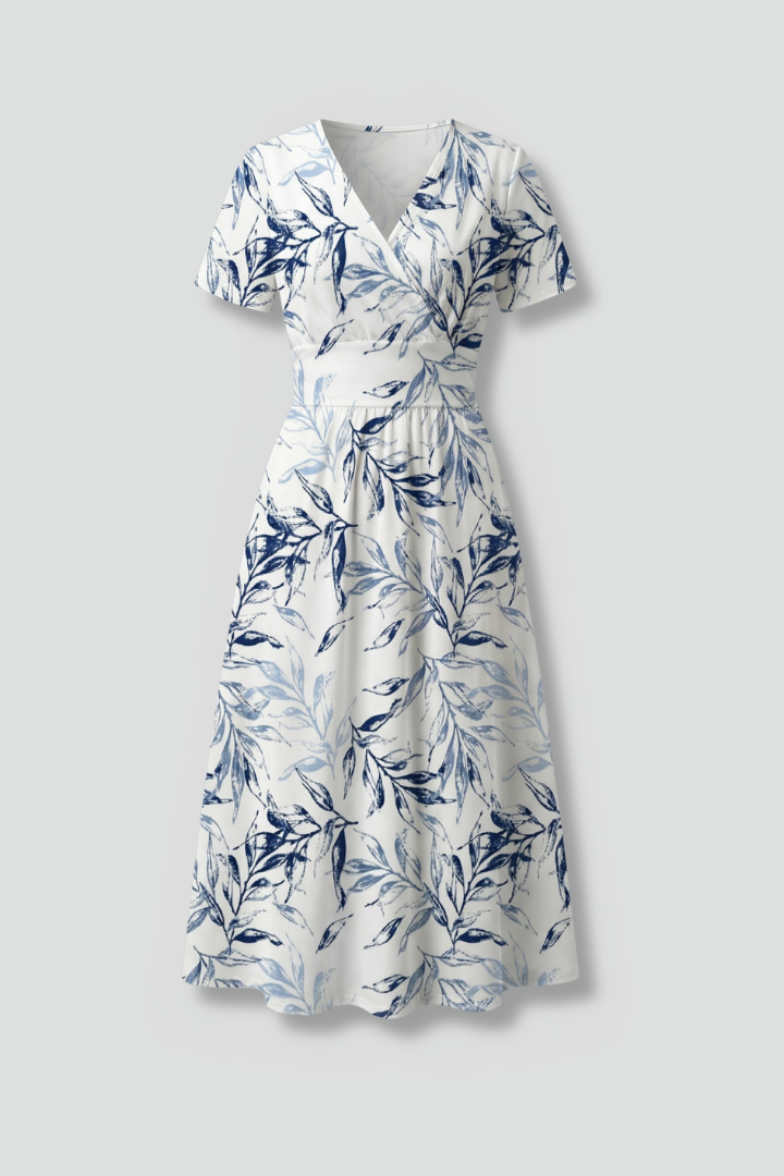 Women's Dress | V Neck Midi Floral Print A-Line