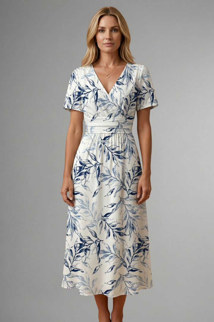 Women's Dress | V Neck Midi Floral Print A-Line