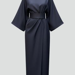 Women's Cocktail Dress | Midi Length Round Neckline Wide Sleeves Belted