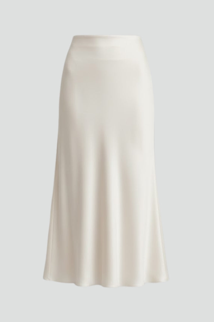 Women's Midi Skirt | High Waist Draped Satin Lined