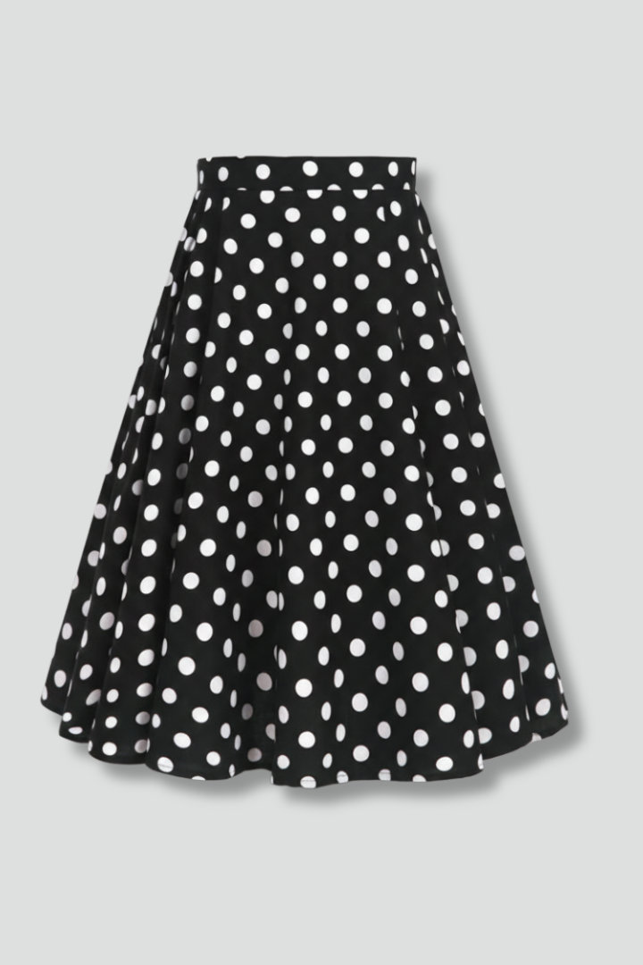 Women's Polka Dot Skirt | Midi Length High Waist Flared