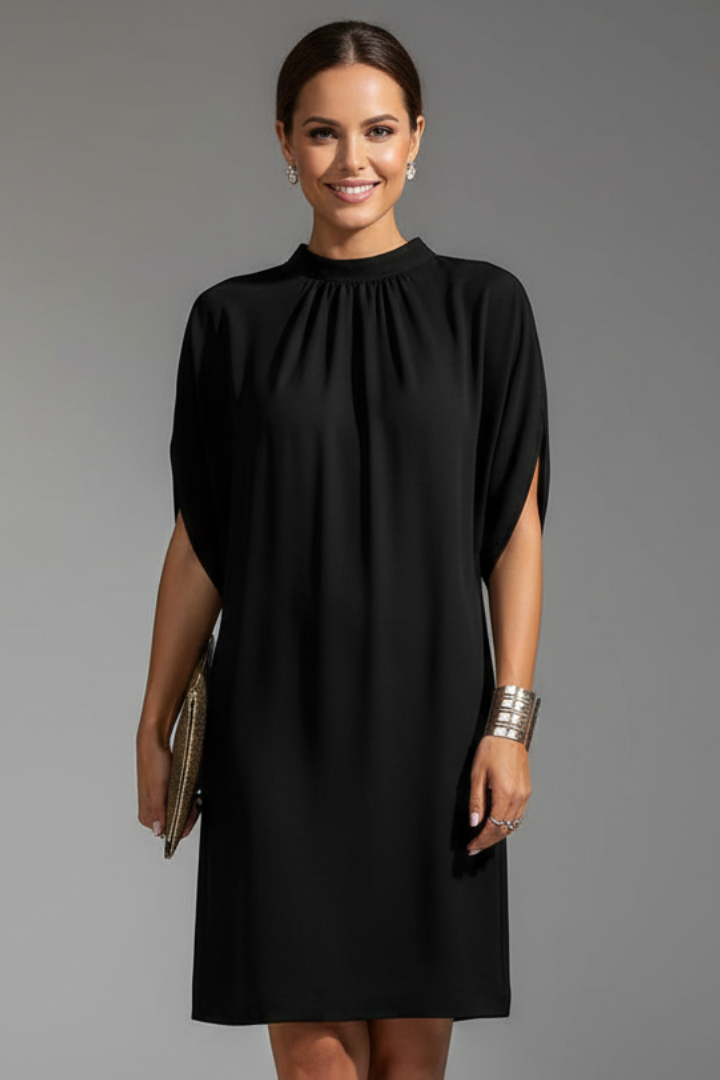 Women's Mini Dress | Mock Neck Slit Sleeves Straight Fit