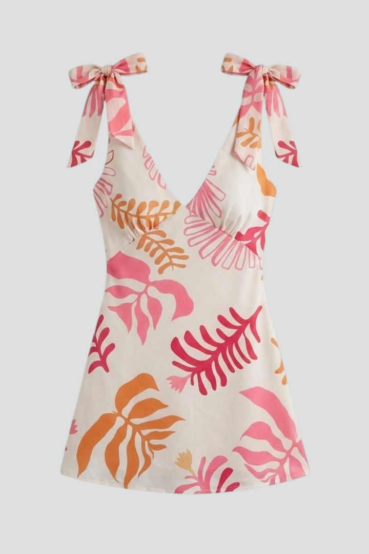 Women's Summer Dress | Mini V Neck Tie Shoulder Sleeveless