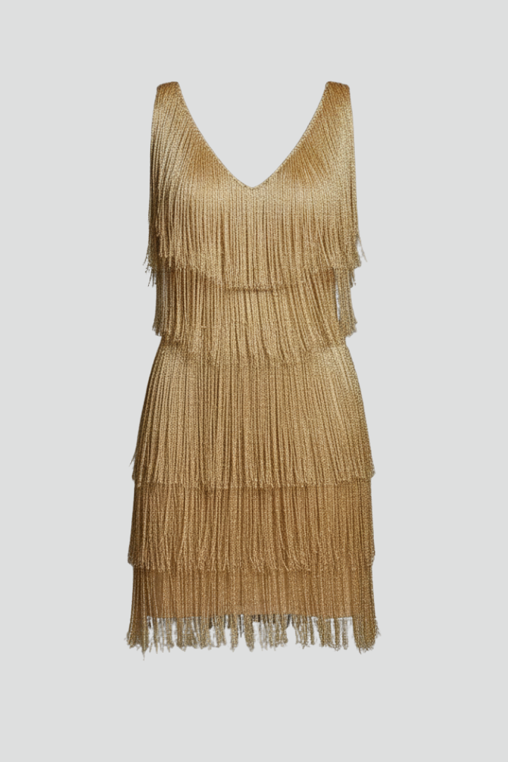 Women's Mini Dress | V Neckline Sleeveless Fringe