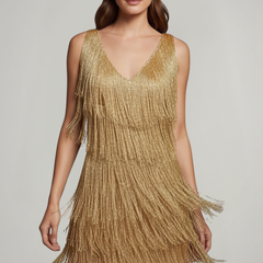 Women's Mini Dress | V Neckline Sleeveless Fringe