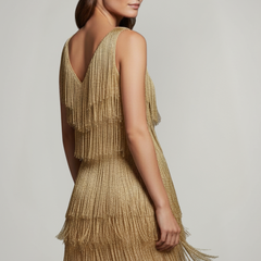 Women's Mini Dress | V Neckline Sleeveless Fringe