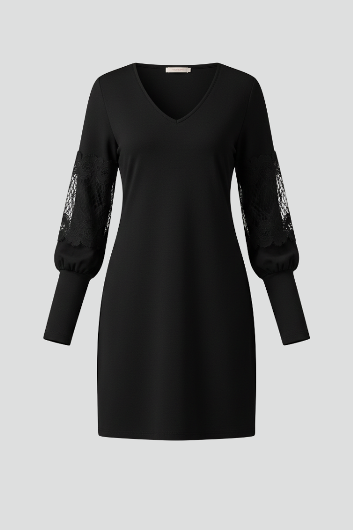 Women's Puff Sleeve Dress | Mini Length V Neckline Lace