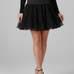 Women's Mini Skirt | Tiered Mesh Elastic Waist Above Knee