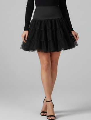 Women's Mini Skirt | Tiered Mesh Elastic Waist Above Knee