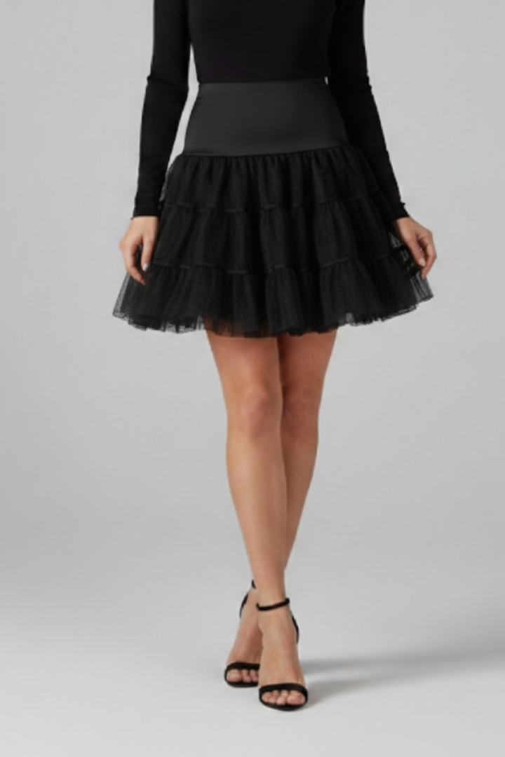 Women's Mini Skirt | Tiered Mesh Elastic Waist Above Knee