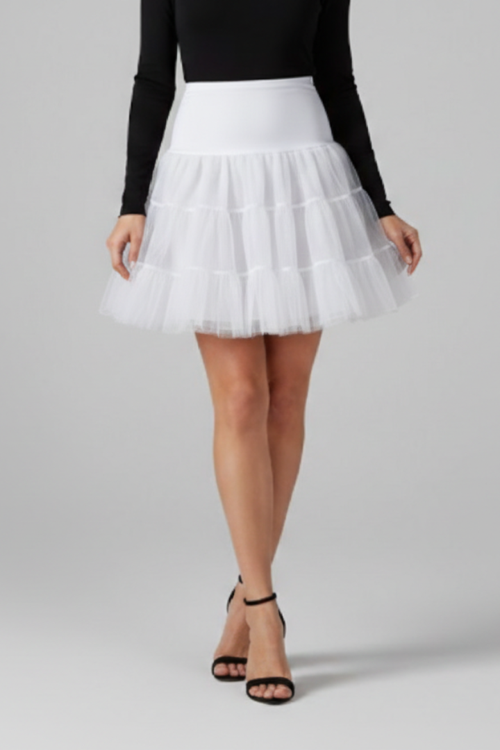 Women's Mini Skirt | Tiered Mesh Elastic Waist Above Knee