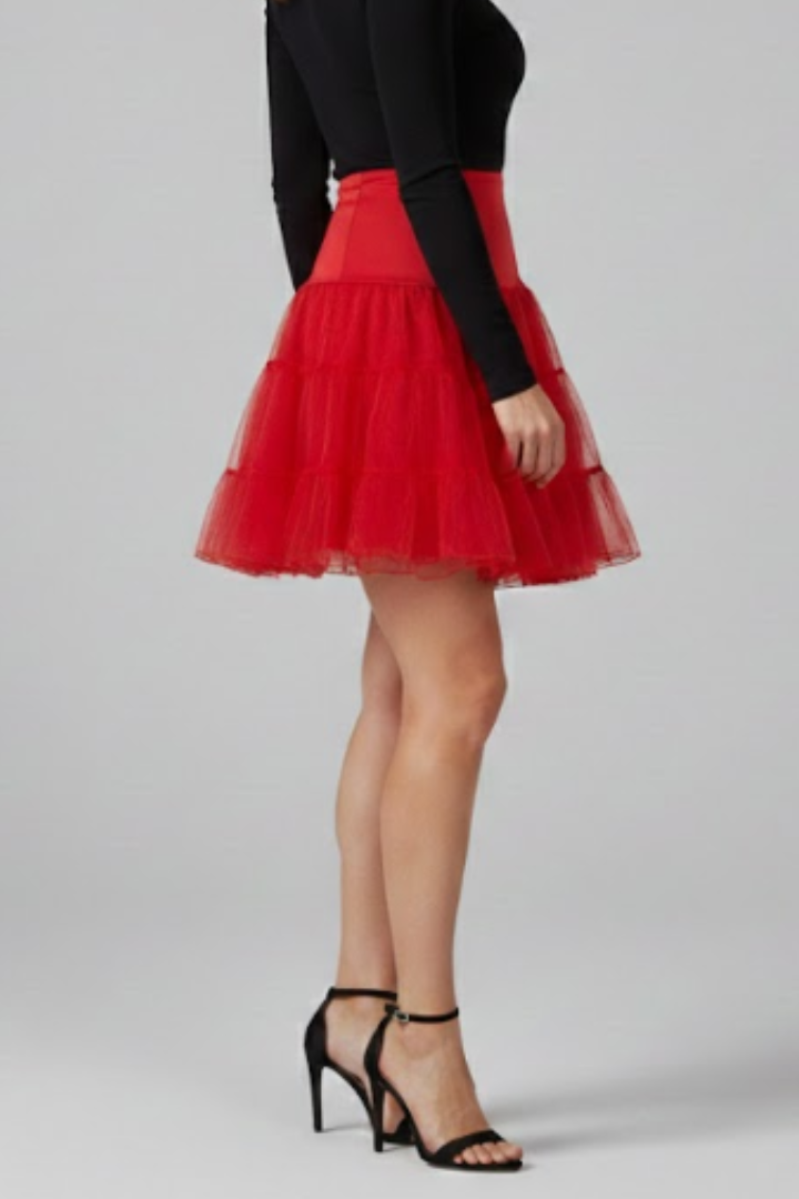 Women's Mini Skirt | Tiered Mesh Elastic Waist Above Knee