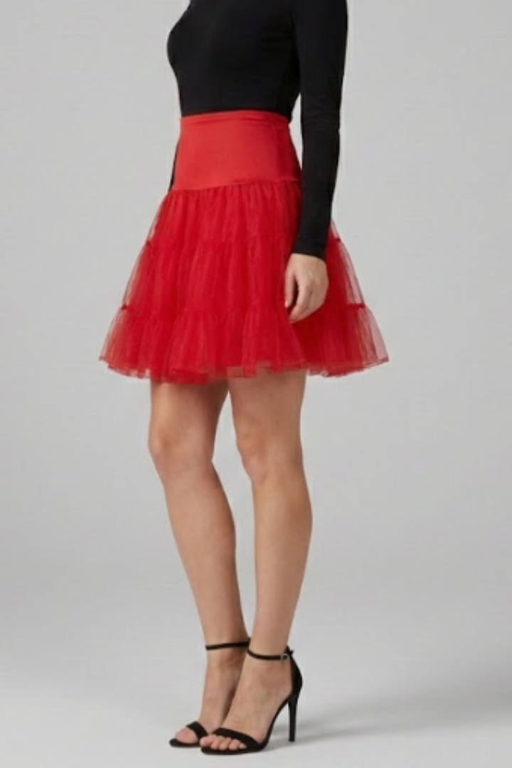 Women's Mini Skirt | Tiered Mesh Elastic Waist Above Knee
