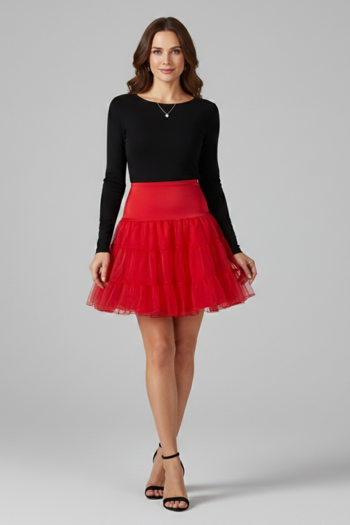 Women's Mini Skirt | Tiered Mesh Elastic Waist Above Knee