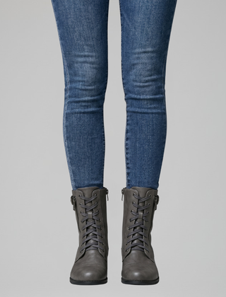 Women's Fur Boots | Lace-Up Rounded Toe Flat Heel Leather