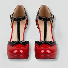 Women's High Heels | Round Toe T Strap Platform Patent