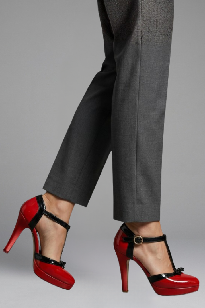 Women's High Heels | Round Toe T Strap Platform Patent
