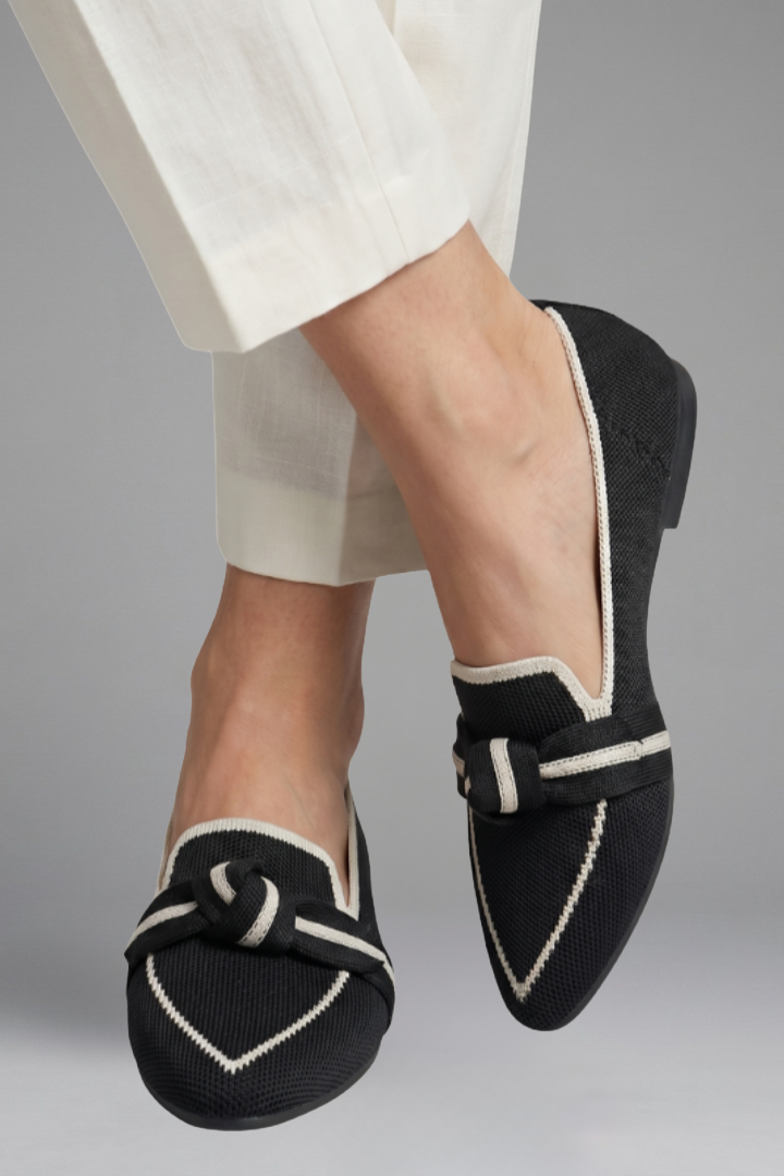 Women's Slip On Loafers | Pointed Toe Knit Knotted Strap Flat Sole