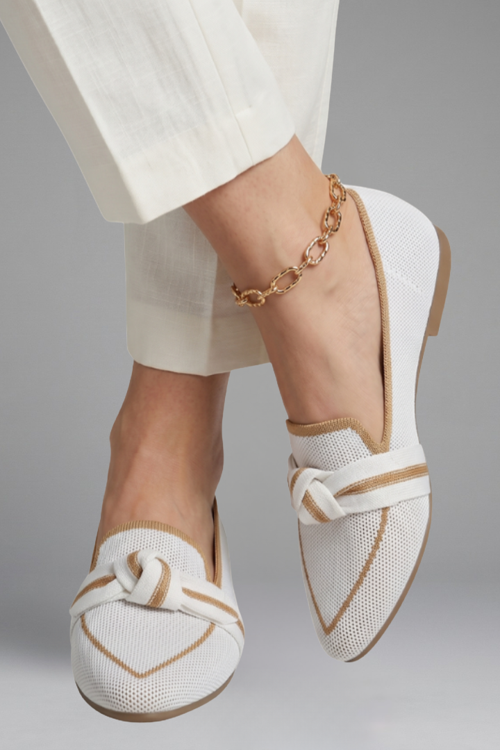 Women's Slip On Loafers | Pointed Toe Knit Knotted Strap Flat Sole