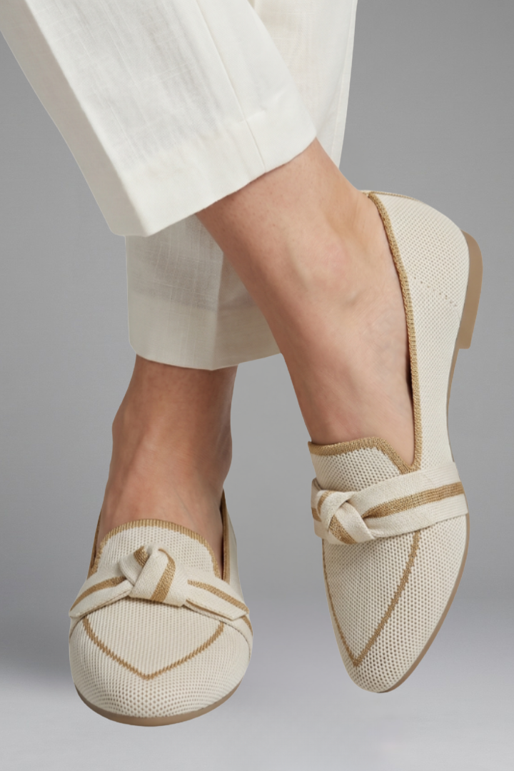 Women's Slip On Loafers | Pointed Toe Knit Knotted Strap Flat Sole