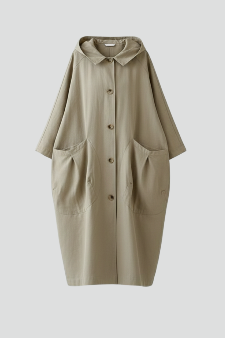 Women's Trench Coat | Hood Pockets Button Closure
