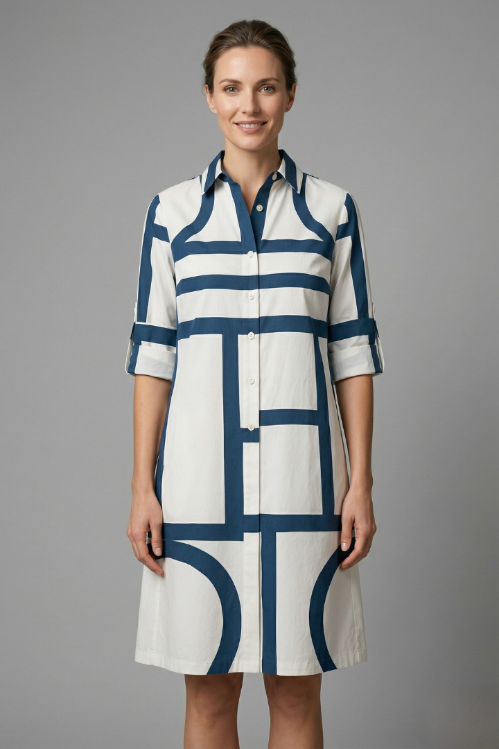 Women's Shirt Dress | Collar Neckline Button Closure Midi