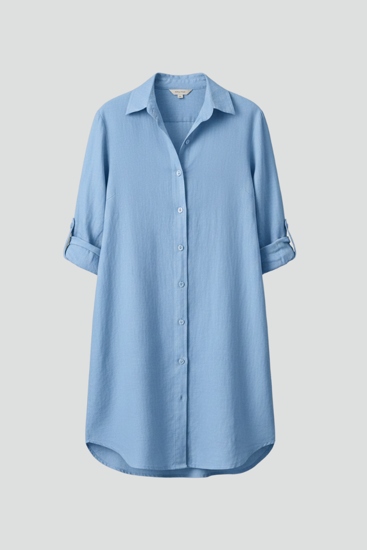 Women's Shirt Dress | Turned Collar Button Front Long Sleeves