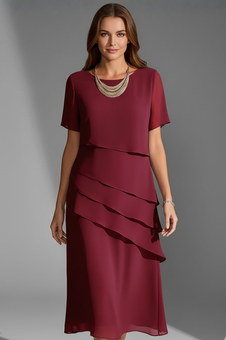 Women's Mother Of The Groom Dress | Midi Length Layered Tiered Front