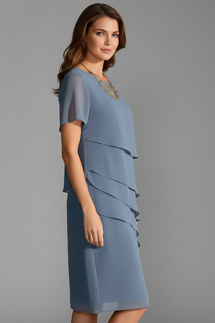 Women's Mother Of The Groom Dress | Midi Length Layered Tiered Front