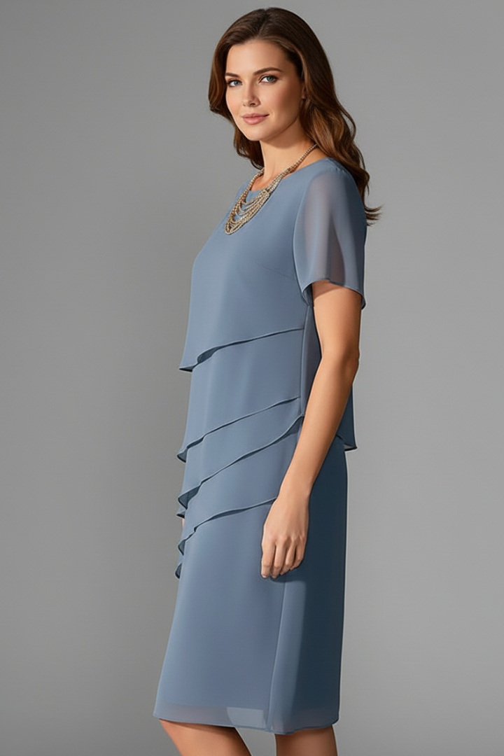 Women's Mother Of The Groom Dress | Midi Length Layered Tiered Front