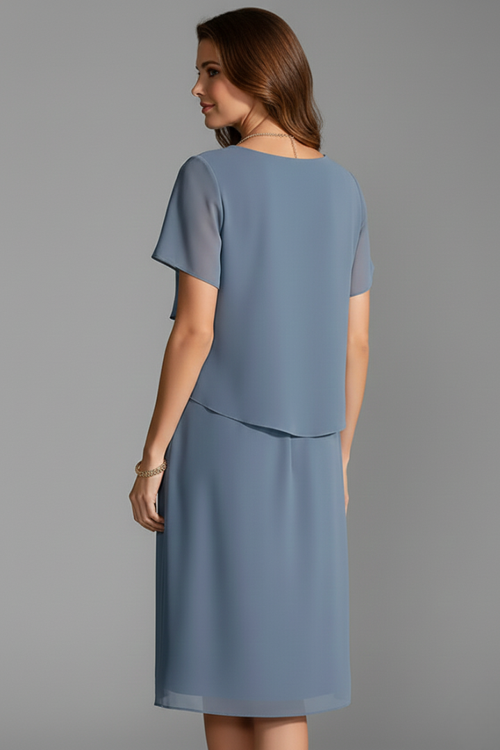 Women's Mother Of The Groom Dress | Midi Length Layered Tiered Front