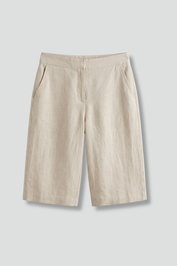 Women's Bermuda Shorts | Elastic Waist Knee Length Linen