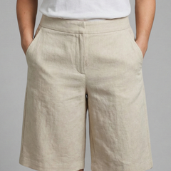 Women's Bermuda Shorts | Elastic Waist Knee Length Linen