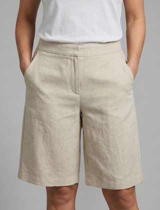Women's Bermuda Shorts | Elastic Waist Knee Length Linen