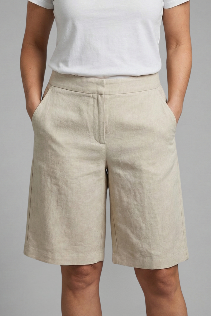 Women's Bermuda Shorts | Elastic Waist Knee Length Linen
