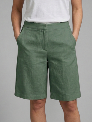 Women's Bermuda Shorts | Elastic Waist Knee Length Linen