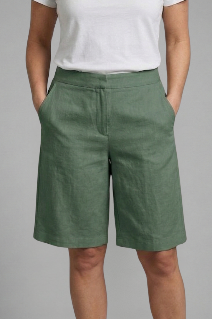Women's Bermuda Shorts | Elastic Waist Knee Length Linen
