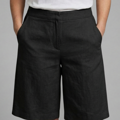 Women's Bermuda Shorts | Elastic Waist Knee Length Linen